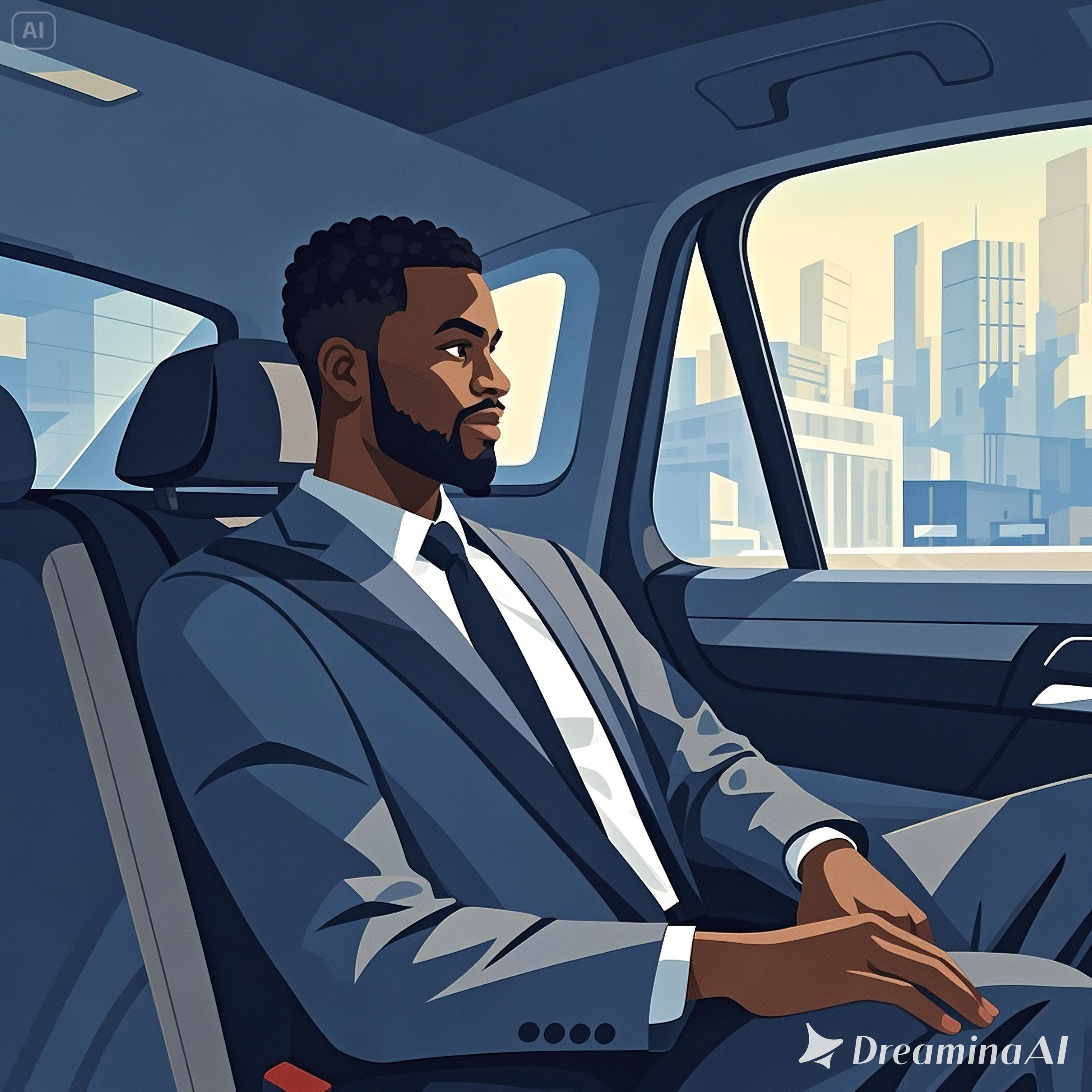 Stylized Nigerian cityscape with roads and vehicles, brand-aligned city hero